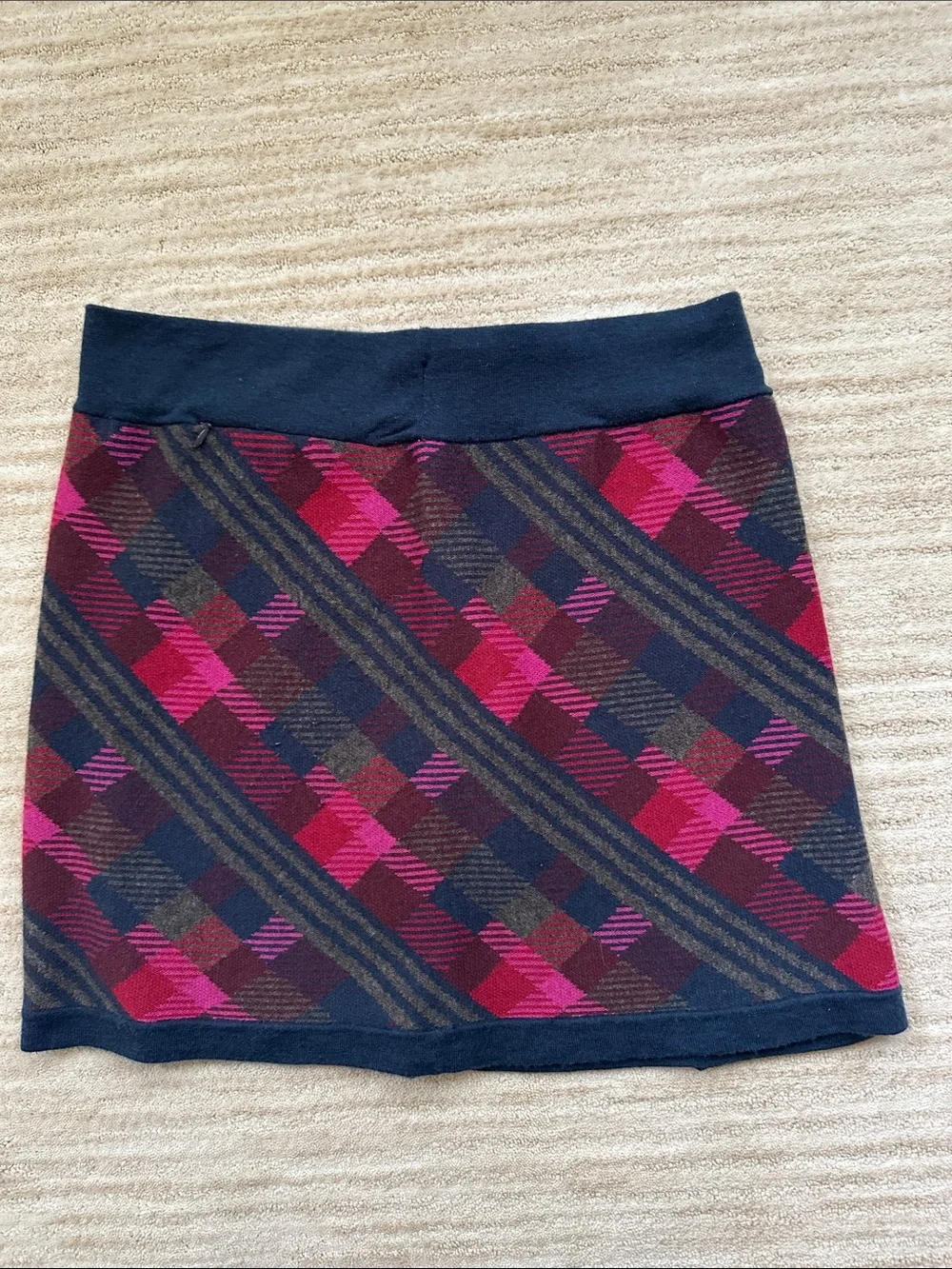Title Nine Merino Wool That's a Wrap' Plaid Mini Skirt Blue Pink Plaid Sz Medium